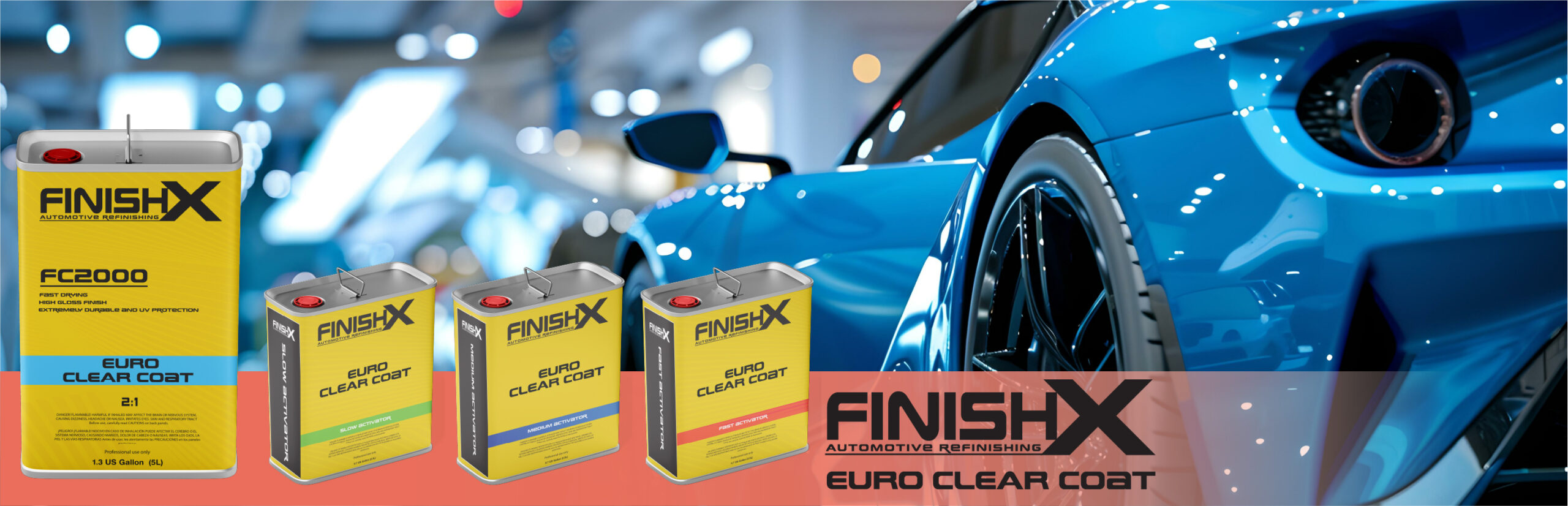 FinishX Euro Super Gloss Clear Coat Auto Paint Kit, 3.9 VOC - 1.3 Gallon Urethane Clear Coat (FC2000-1.3 Gallon) 2:1 Kit